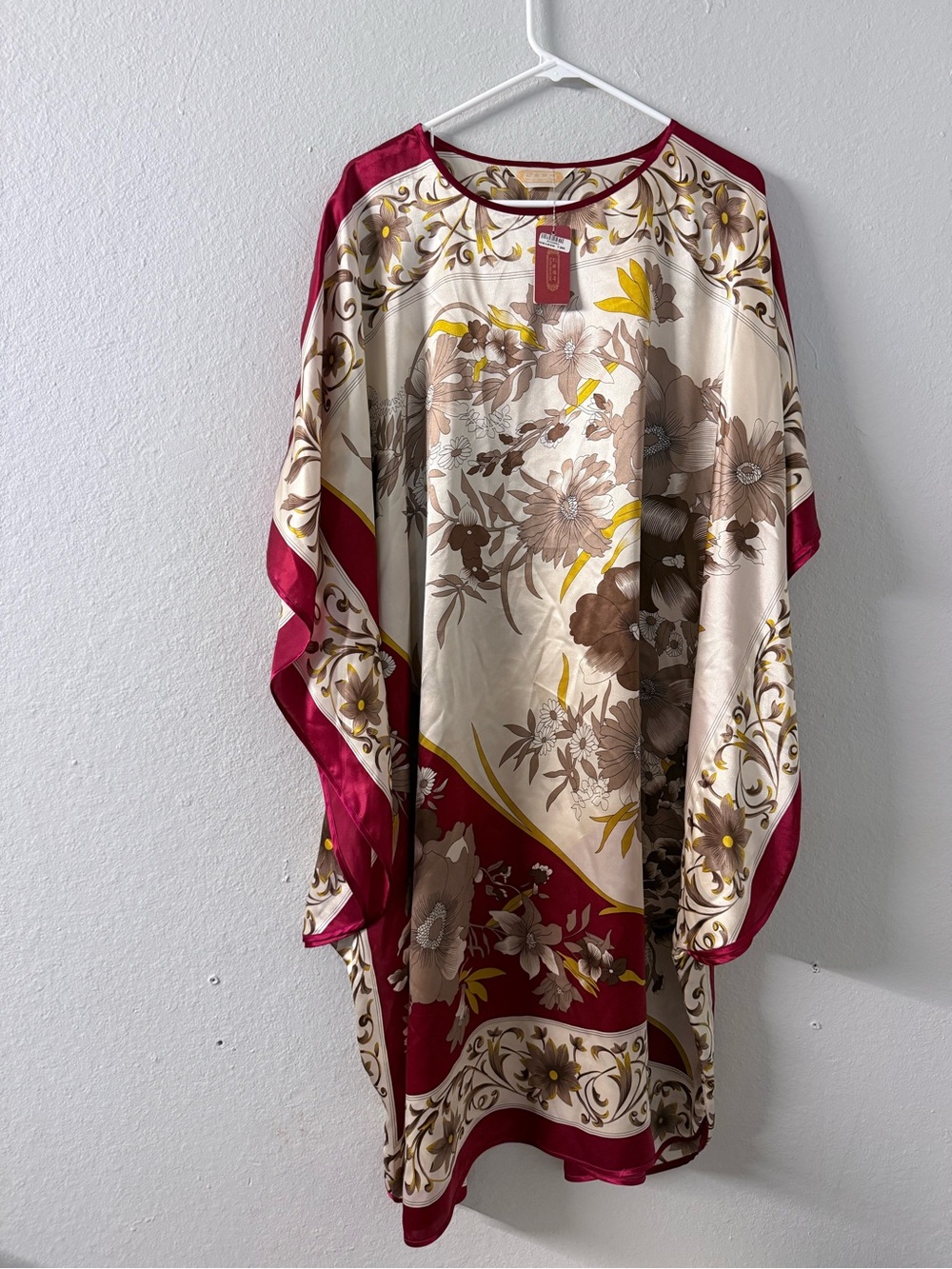 Silk Floral Blouse with Burgundy Trim
